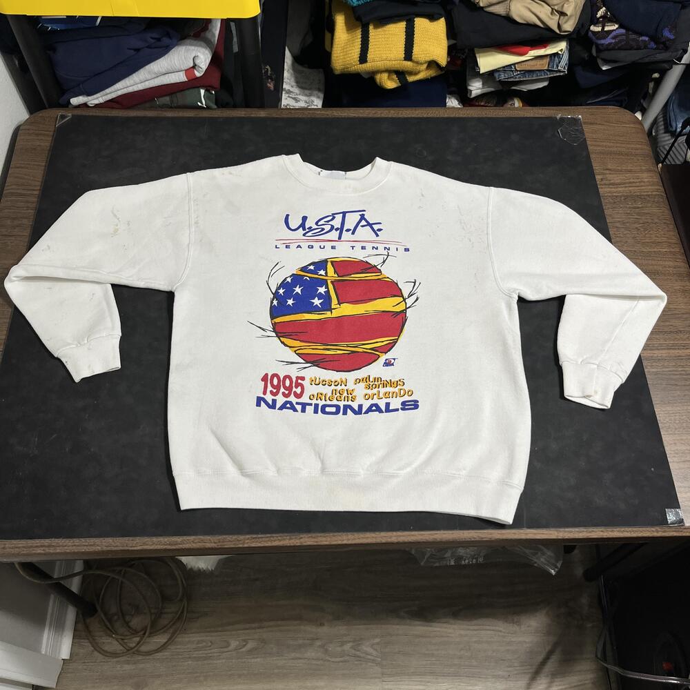 Vintage USTA Tennis Sweatshirt 1995 Nationals Made USA Fedderer Agassi Nodal 90s